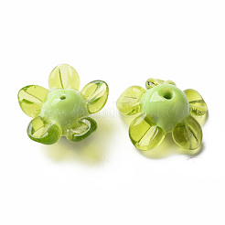 手作りランプワークビーズ  花  黄緑  14.5~15.5x15~16x7~8mm  穴：1.5mm&nbsp;LAMP-T011-10E