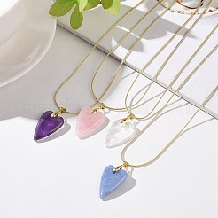 Heart Natural Gemstone Pendant Necklaces&nbsp;NJEW-JN04092
