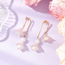 304ステンレススチールガラスダングルスタッドピアス3組  イミテーションパール、真鍮、アクリルを使用  花と星  ミックスカラー  37.5x14mm&nbsp;EJEW-JE06481