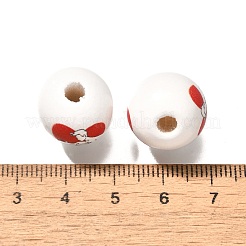 バレンタインデーの要素をプリントした木製ビーズ  ラウンド  ホワイトスモーク  16mm  穴：4mm&nbsp;WOOD-R002-01-01