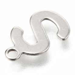 変色しない201ステンレススチールチャーム  アルファベット  文字.s  12.4x7.3x0.6mm  穴：1.4mm&nbsp;X-STAS-C021-06P-S