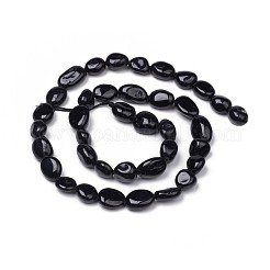 天然石ブラックトルマリンビーズ連売り  ナゲット  タンブルストーン  8~10x8~9x5.5~6mm  穴：0.5mm  約43個/連  15.55インチ（39.5cm）&nbsp;G-L493-51