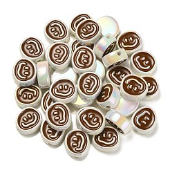 UVメッキレインボー虹色アクリルエナメルビーズ  楕円形 笑顔模様  ミックスカラー  19.5x21.5x9mm  穴：3.5mm&nbsp;OACR-G012-13