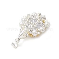 ガラスラインストーン3個とアクリルパールペンダント  花  銀  ミックスカラー  29x20x8mm  穴：3.5x4mm  3個/セット&nbsp;PALLOY-MZ00251
