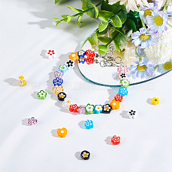 手作りミッレフィオーリガラスビーズ連売り  花  ミックスカラー  6.4x3.2mm  穴：1mm  約53~56個/連  15.75''（40センチメートル）  2連売り/ボックス&nbsp;LAMP-OC0001-64