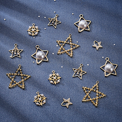 40個5スタイルアロイペンダント  アブソリュートプラスチック模造パール  スター  ホワイト  ライトゴールド  26x23x7mm  穴：2.5mm  8個/スタイル&nbsp;FIND-PH0004-11