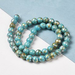 合成ターコイズ染め迷彩ビーズ連売り  燃料噴射効果  ラウンド  ミディアムターコイズ  8mm  穴：1.2mm  約51個/連  14.76''（37.5センチメートル）&nbsp;X-G-E594-24O-A