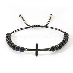Natural Black Onyx Round Bead Braided Bead Bracelets&nbsp;FL7803-4