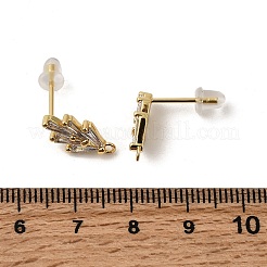 真鍮製スタッドピアスパーツ  カン付き  クリアキュービックジルコニアとイヤーナット  草  ゴールドカラー  14.2x7.5mm  穴：1mm  ピン：0.8mm&nbsp;ZIRC-L096-16G