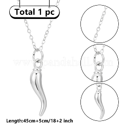 1Pc 304 Stainless Steel Horn of Plenty/Italian Horn Cornicello Pendant Cable Chain Necklaces for Women Men&nbsp;NJEW-LP0001-02