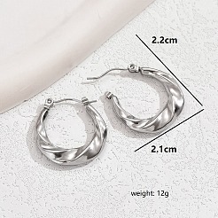 304ステンレススチールツイストフープピアス（女性用）  ステンレス鋼色  22x21mm&nbsp;XW8366-2