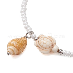 9Pcs 9 Styles Summer Beach Natural Shell Charms Glass Beaded Anklets&nbsp;AJEW-AN00777