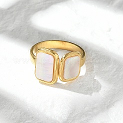 Rectangle 304 Stainless Steel White Shell Cuff Rings for Women&nbsp;RJEW-G346-04G-02