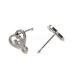 304ステンレススチールスタッドピアス金具  ハート  カン付き  プラチナ  9.5x9mm  ピン：11x0.7mm&nbsp;SA-CBAAD0D-02P
