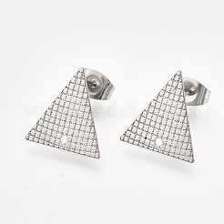 変色しない304ステンレススチールスタッドピアス金具  ピアスキャッチ/ピアスバックキャッチ付き  三角形  ステンレス鋼色  13.5x13mm  穴：1mm  ピン：0.7mm&nbsp;X-STAS-S079-69B