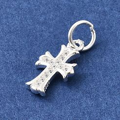 スターリングシルバーのマイクロパヴェクリアキュービックジルコニアクロスチャーム925個  丸カン付き  銀  14x7.5x1mm  穴：3.5mm&nbsp;STER-A048-02C-S