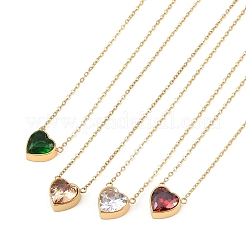 304 Stainless Steel Pave Cubic Zirconia/Glass Heart Pendant Necklaces&nbsp;NJEW-H088-06G