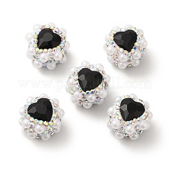 樹脂粘土ラインストーンビーズ  模造パールと  ハート  ジェット  17.5x17x14mm  穴：1.6mm&nbsp;RGLA-D050-04E