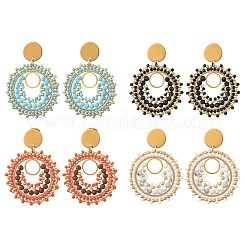 304 Stainless Steel with Glass Seed Beads Stud Earrings&nbsp;EJEW-MZ00761