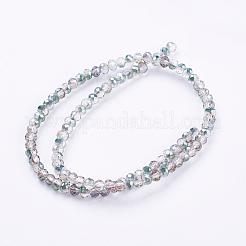 電気メッキガラスカット加工ロンデルビーズ連売り  半分メッキ  グリーン  3x2mm  穴：1mm  約130~140個/連  31~35cm&nbsp;EGLA-D020-3x2mm-15