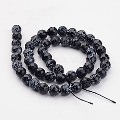 天然クラックル瑪瑙  ラウンド  グレードA  染め  多面カット  ブラック  8mm  穴：2mm  約48~49個/連  36cm&nbsp;X-G-A002-1