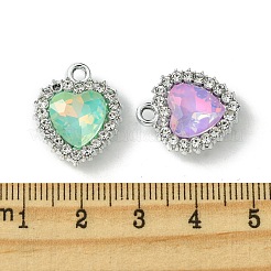 UVメッキ合金と混合色のガラスラインストーンペンダント  ハート  プラチナ  19x16x5mm  穴：2mm&nbsp;FIND-B039-05P