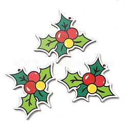 片面プリントウッドビッグペンダント  クリスマスチャーム  ヒイラギの葉  50x55x2.5mm  穴：2mm&nbsp;WOOD-D025-03