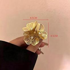 亜鉛合金製ラインストーンカフオープンリング（女性用）  花  真鍮製リング  ゴールドカラー  45x45mm  調整可能&nbsp;MI0617-5