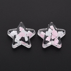 半透明のアクリルカボション  ポリマークレイと  スター  ピンク  24.5x24.5x8.5mm&nbsp;TACR-N006-46