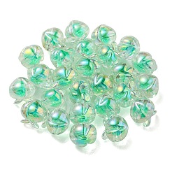 UVメッキレインボー虹色アクリルビーズ  ツートンカラーの二層ビーズ  桃  春の緑  18x17.5x16mm  穴：3.5mm&nbsp;OACR-F004-02A