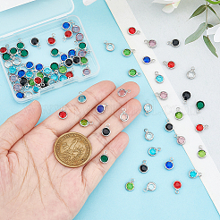 ガラスチャーム付き8色304ステンレススチール  多面カットフラットラウンド  ステンレス鋼色  9.5x6.5x2mm  穴：1.5mm  10個/カラー  80個/箱&nbsp;STAS-UN0048-44B