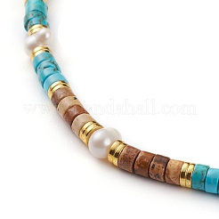 Natural Picture Jasper & Turquoise Beaded Necklaces&nbsp;NJEW-JN03253
