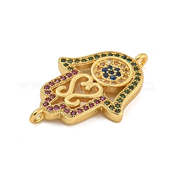 Rack Plating Brass Micro Pave Cubic Zirconia Religion Hamsa Hand Connector Charms&nbsp;KK-C074-55G