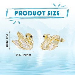 キュービックジルコニア スワン スタッド ピアス  女性用スターリングシルバージュエリー925個  ゴールドカラー  9.5x8mm  ピン：0.8mm&nbsp;JE1003B