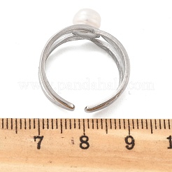 304ステンレススチールカフリング  淡水パールビーズ付き  ステンレス鋼色  10mm  内径：17.5mm&nbsp;RJEW-S396-03P