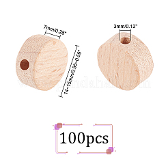 ブナ材ビーズ  染色されていない  フラットラウンド  バリーウッド  14~15x7mm  穴：3mm  100個/袋&nbsp;WOOD-PH0009-53