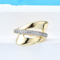 Brass Micro Pave Clear Cubic Zirconia Cuff Rings for Women&nbsp;RJEW-G347-04G