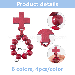 24Pcs 6 Colors Wood Cross & Round Beads Finger Rings&nbsp;RJEW-DC0001-24