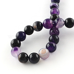 Dyed Natural Striped Agate/Banded Agate Round Bead Strands&nbsp;G-R342-8mm-03