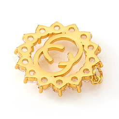 真鍮製マイクロパヴェキュービックジルコニアペンダント  丸カン付き  花  透明  18KGP本金メッキ  21x19x3mm  丸カン：4x0.7ミリ  穴：2mm&nbsp;KK-I672-09G