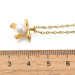 シェルパール蝶結びペンダントネックレス  イオンプレーティング（IP）304ステンレススチールアズキチェーンネックレス（女性用）  14KGP本金メッキ  15.75インチ（40cm）&nbsp;NJEW-K255-10G