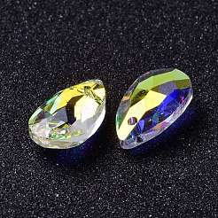 多面カットティアドロップガラスペンダント  カラフル  16x9x5mm  穴：1mm&nbsp;GLAA-O008-A15