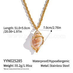 電気メッキ天然大粒シェルペンダント304ステンレススチールチェーンネックレス（女性用）  18KGP本金メッキ  貝殻色  20.08インチ（51cm）&nbsp;YL5698-1