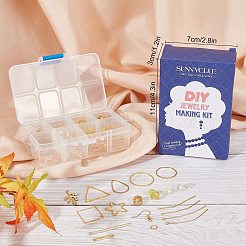 DIYジュエリーセット作成キット  真鍮製のリンク＆ペンダント＆イヤリングフック＆ジャンプリング＆ピン＆ビーズ  合金ペンダント  ガラスビーズ  アイアン製コネクター  ゴールドカラー  200個/箱&nbsp;DIY-SC0017-32