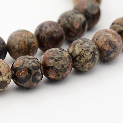 Natural Leopard Skin Jasper Round Bead Strands&nbsp;G-P070-77-4mm