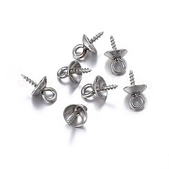 201 ステンレス カップ パール ペグ ベイル ピン ペンダント  片穴パーツ用  ステンレス鋼色  10x6mm  穴：2mm  ピン：1.2mm&nbsp;STAS-O107-17P