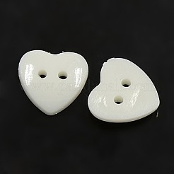 アクリルハートボタン  衣装デザインのためのプラスチック製の縫製ボタン  2穴  染め  ホワイト  14x14x3mm  穴：1mm&nbsp;BUTT-E071-B-01