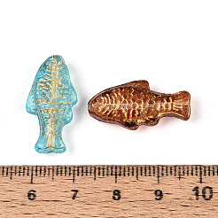 ベーキングペイント透明ガラスビーズ  魚  ゴールドライン入り  ミックスカラー  24.5~25x12~12.5x6~7mm  穴：1~1.2mm&nbsp;DGLA-N018-22