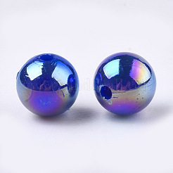 プラスチックビーズ  ABカラーメッキ  ラウンド  ミディアムブルー  8mm  穴：1.8mm  2000個/ 500g&nbsp;OACR-S027-8mm-13