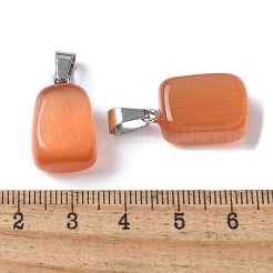 キャッツアイペンダント  201個のステンレススチール製金具付き  長方形  ステンレス鋼色  ミックスカラー  20x12x9mm  穴：7x4mm&nbsp;CE-P003-01P
